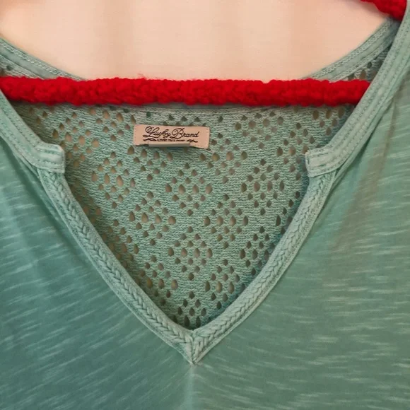 LUCKY BRAND Heathered Teal Top | Crochet Back | S - Picture 2 of 8